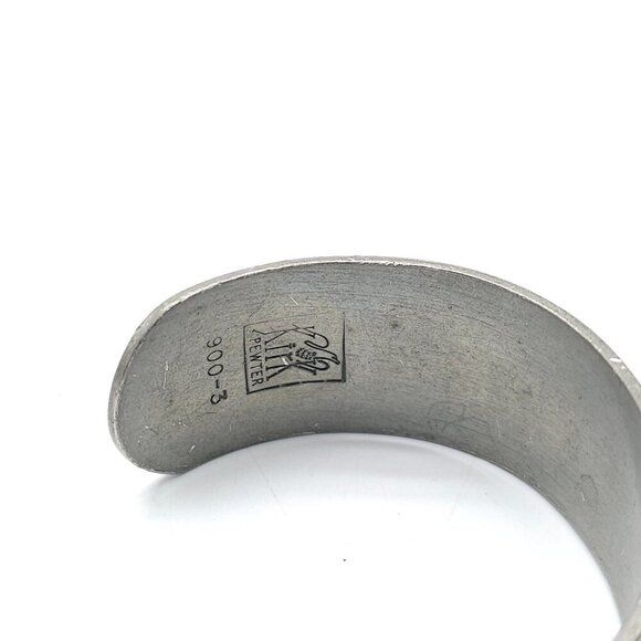 Handcrafted Pewter Floral Engraved Cuff Bracelet By Kirk Jonquil March Vintage - Picture 4 of 7